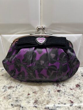 Coach Poppy Ocelot Print Satin Kiss Lock Coin Case NWOT